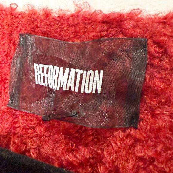 NWOT Reformation Lokie Dress Sweater Holiday Boucle Red Large - Picture 7 of 9